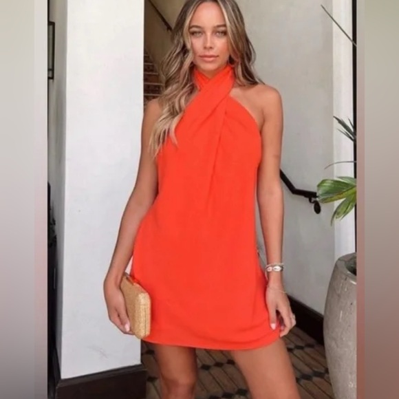 NWT SHOW ME YOUR MUMU Jasmine Bellini Orange Mini Halter Dress S - Picture 1 of 11
